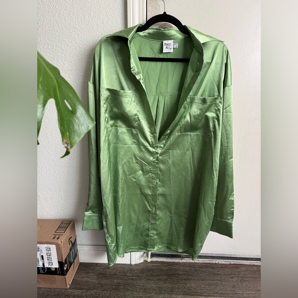Satin mini dress and over shirt set